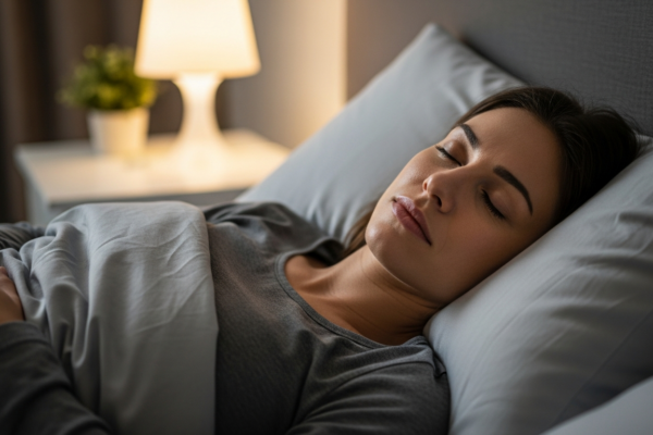 Woman lying in bed trying to sleep