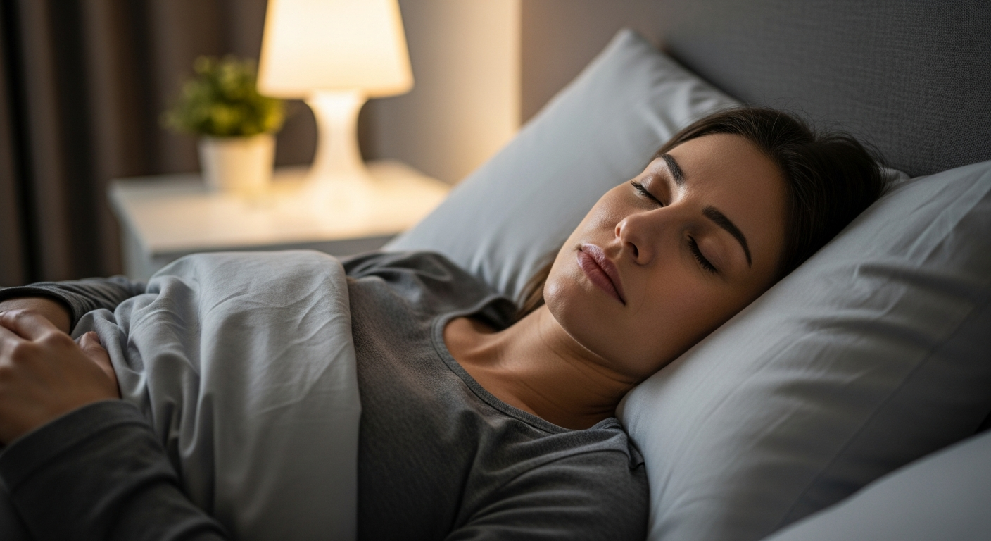Woman lying in bed trying to sleep