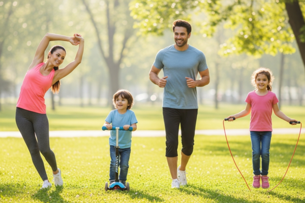 Family exercising together in a park