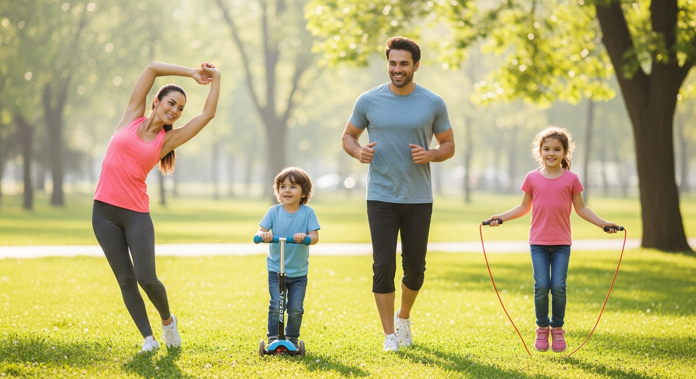 Family exercising together in a park
