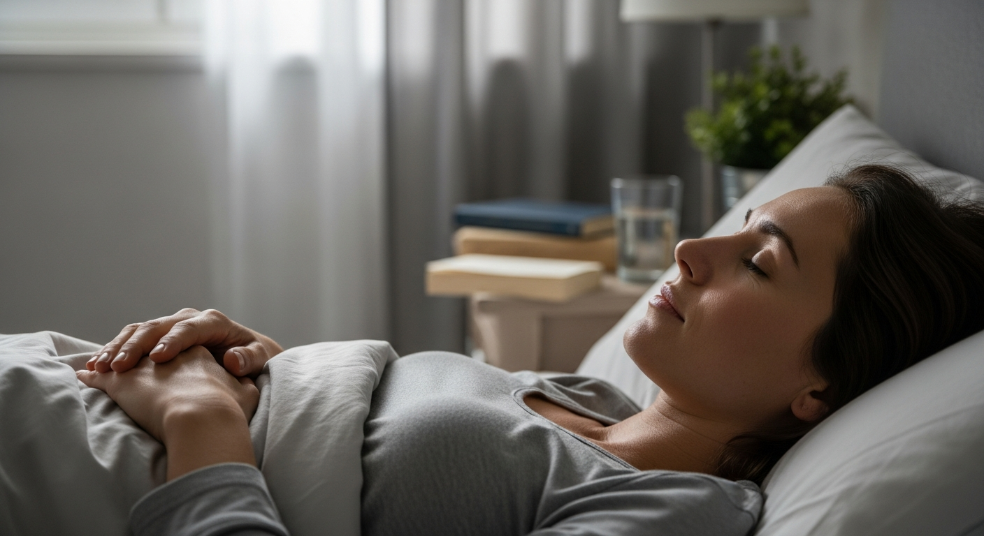 A woman is sleeping peacefully in her bed.