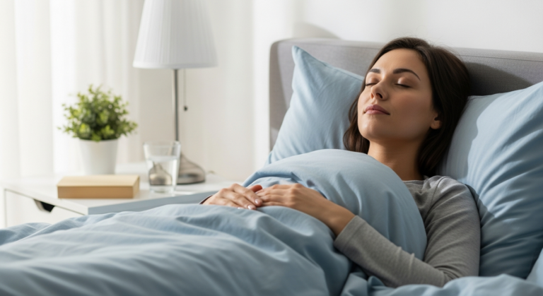 Woman sleeping peacefully in her bed