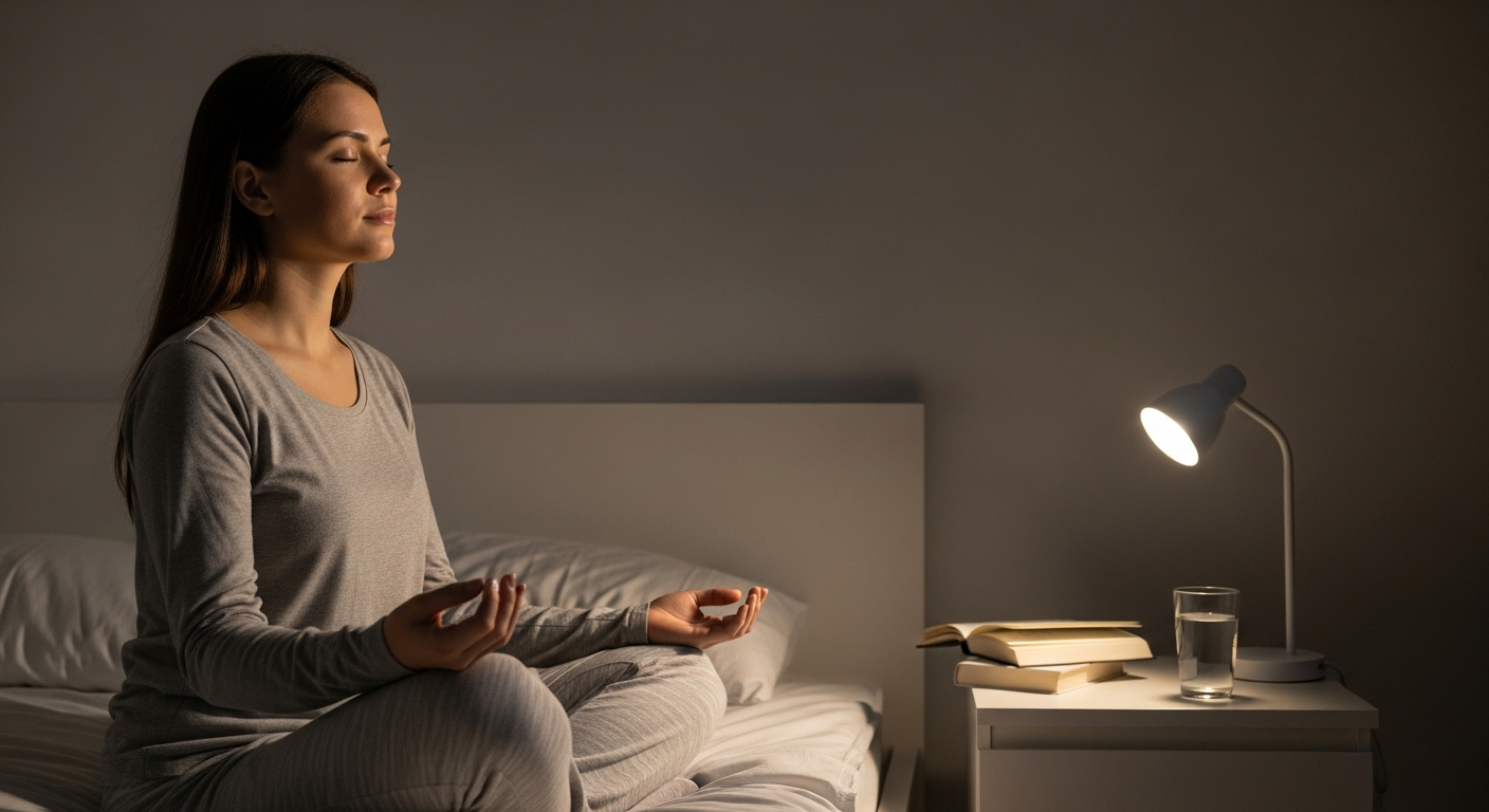 Woman relaxing on her bed before sleep