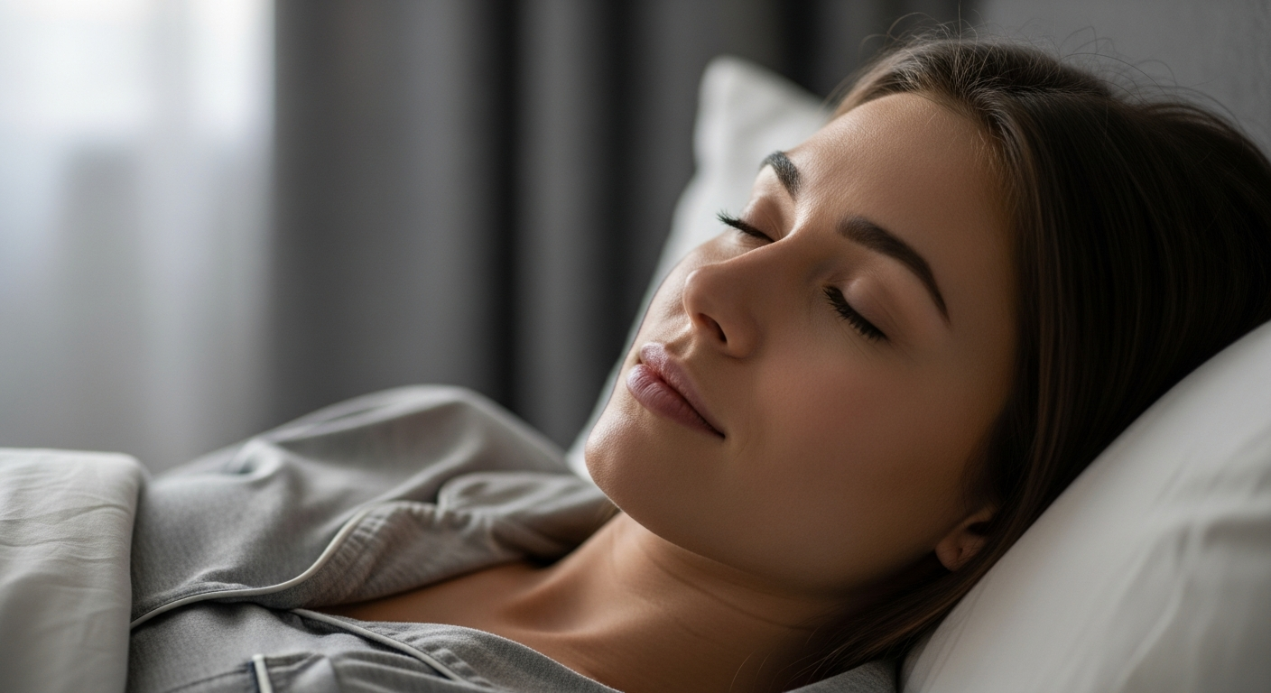 A woman is sleeping peacefully in her bed.