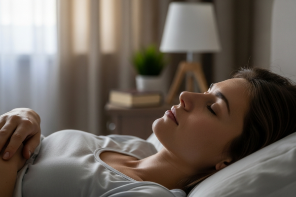 A woman sleeping peacefully in her bed.