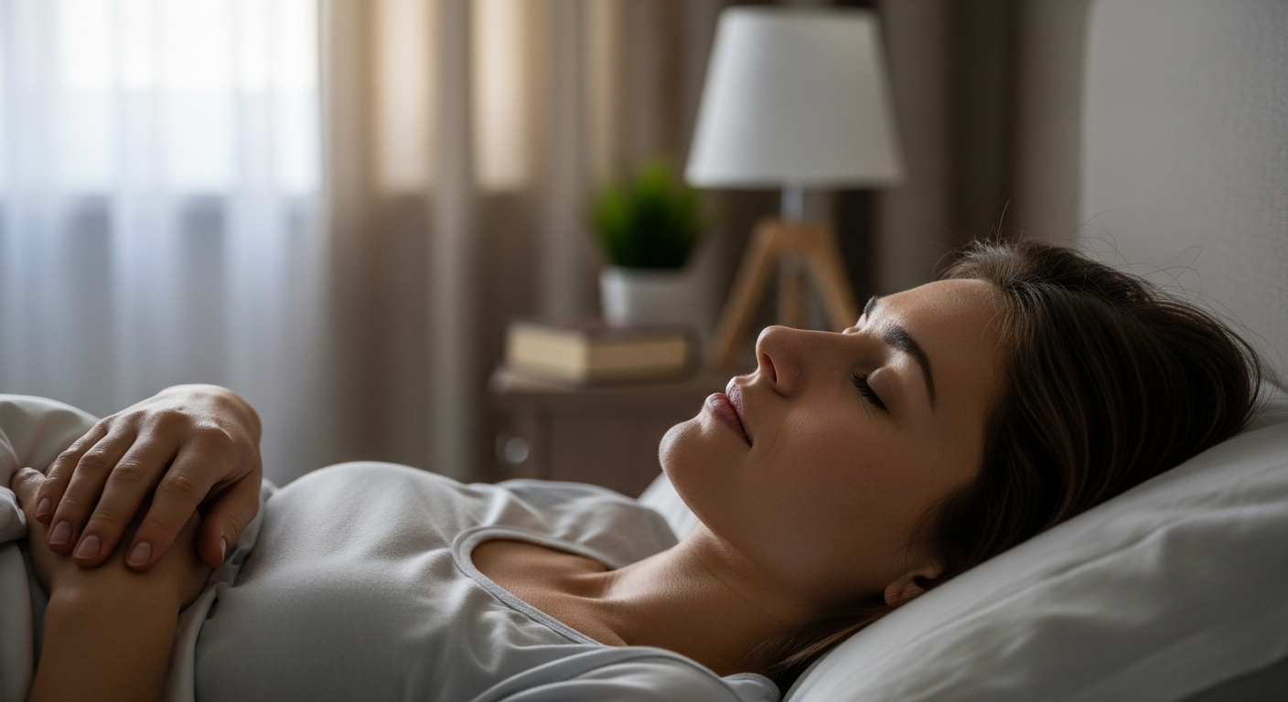 A woman sleeping peacefully in her bed.