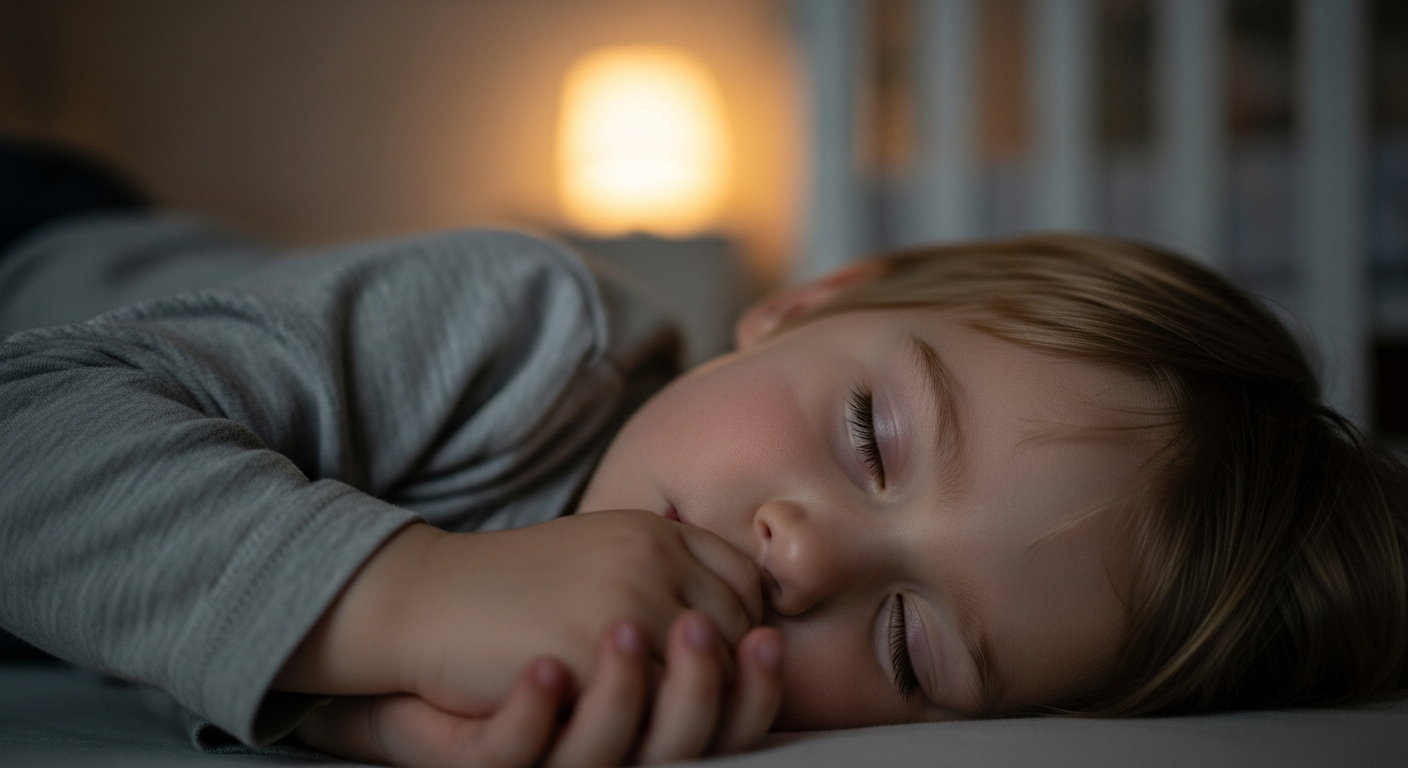 A toddler sleeps peacefully in their crib.