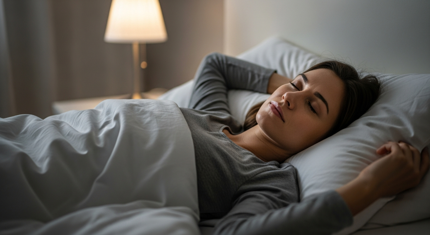 Woman sleeping peacefully in her bed at night